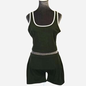 Women's 2pc Olive Green Cropped Sporty Tanktop & Shorts Set Size Large